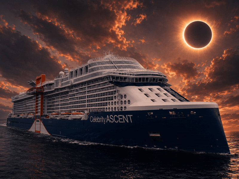 Celebrity Ascent Under an Eclipse